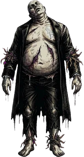 A bloated drowned man in rotting clothes