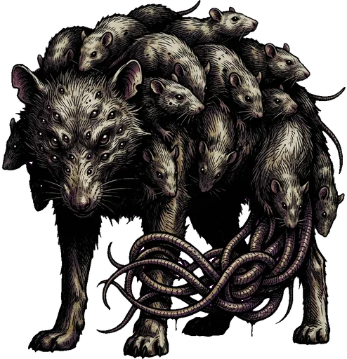 A knot of rats, tails tangled together