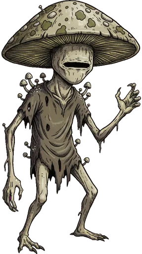 A small figure with a mushroom cap for a head